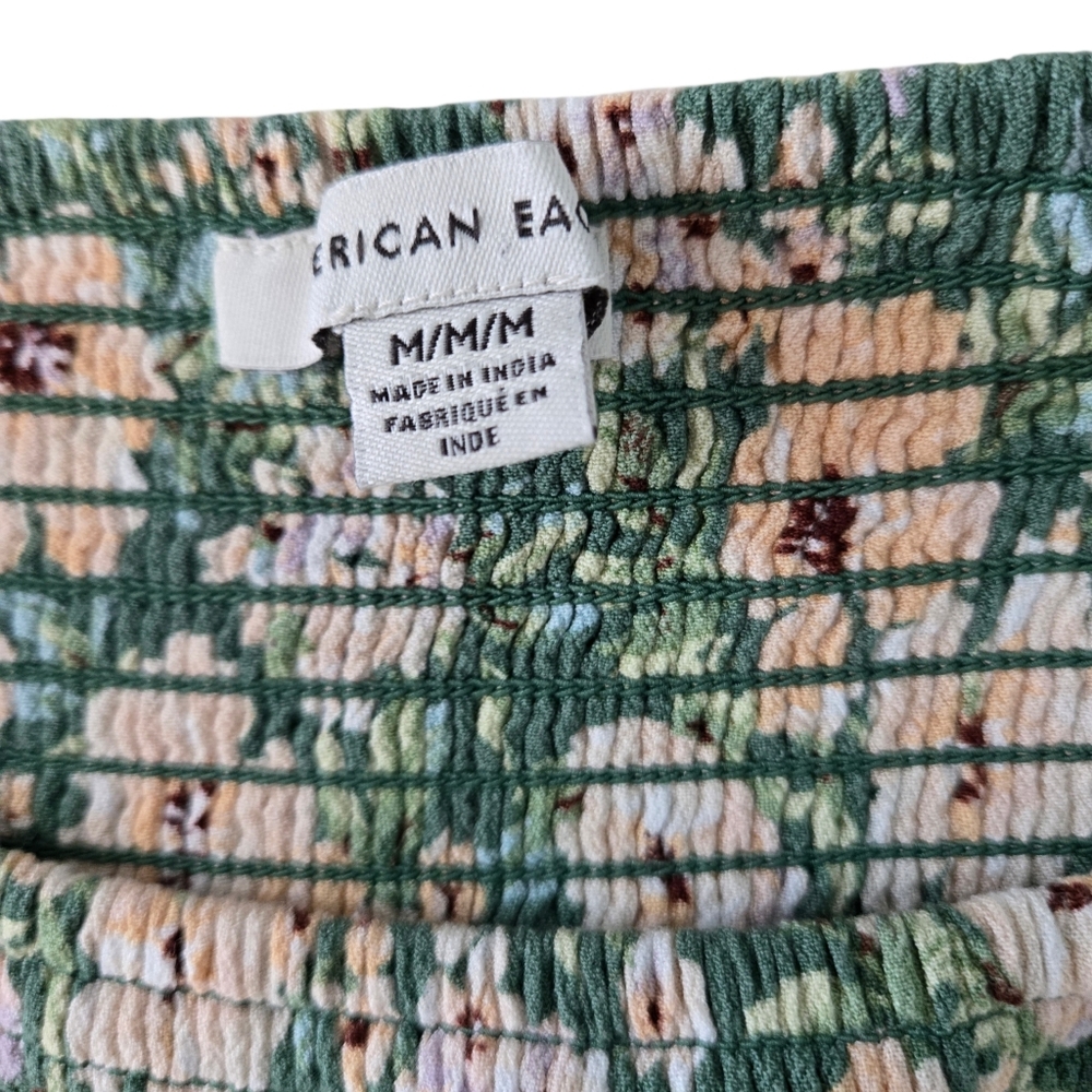 American Eagle Off Shoulder Floral Smocked Cotton Sundress Sze Medium - Picture 9 of 9